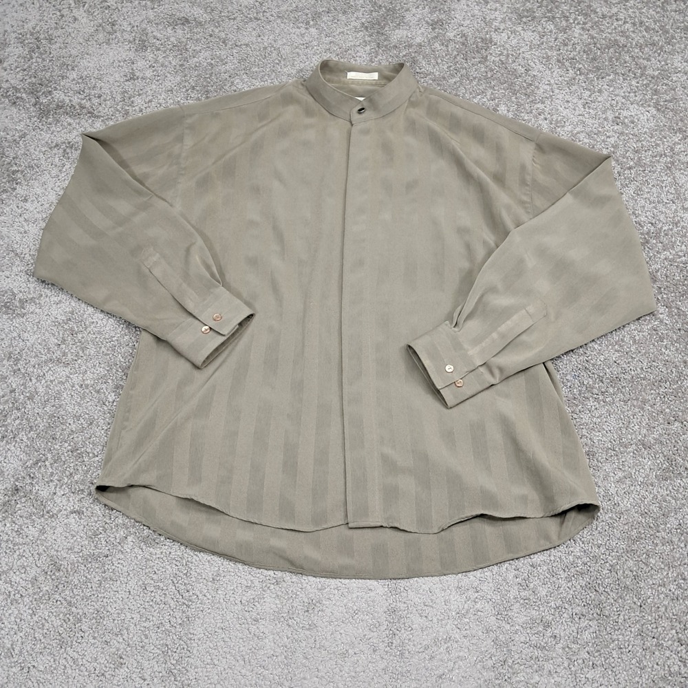 Elliott Mens Mandarin Collar Striped Button Down Shirt XL Olive Long Sleeve